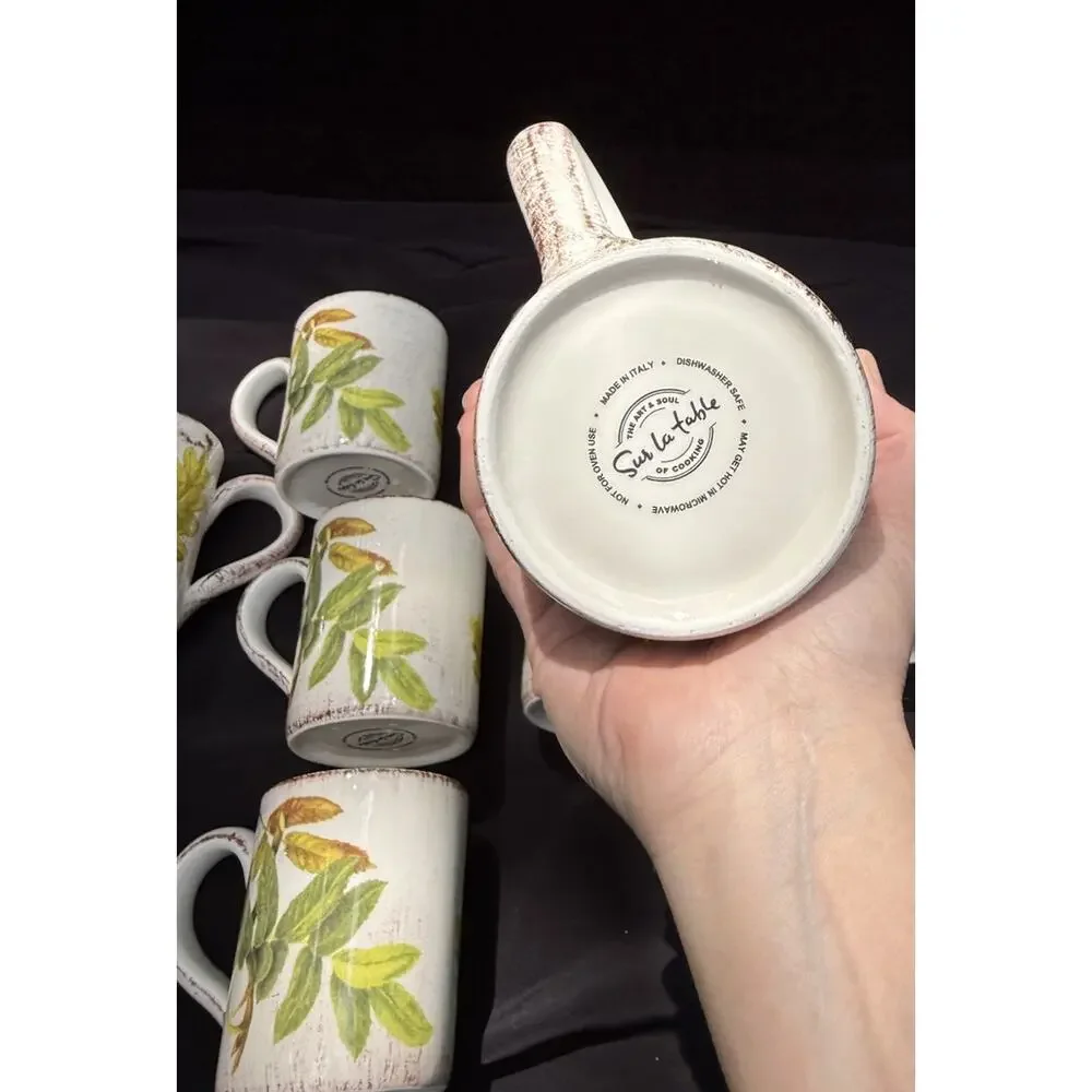 8 Sur La Table Acorn & Fig Coffee Tea Mugs made in Italy Fall Thanksgiving Mint!